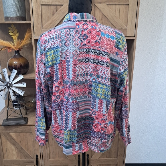 Victoria's Secret Flannel Pajama Top Colorful Embroidered Lougewear Cozy - Picture 2 of 10